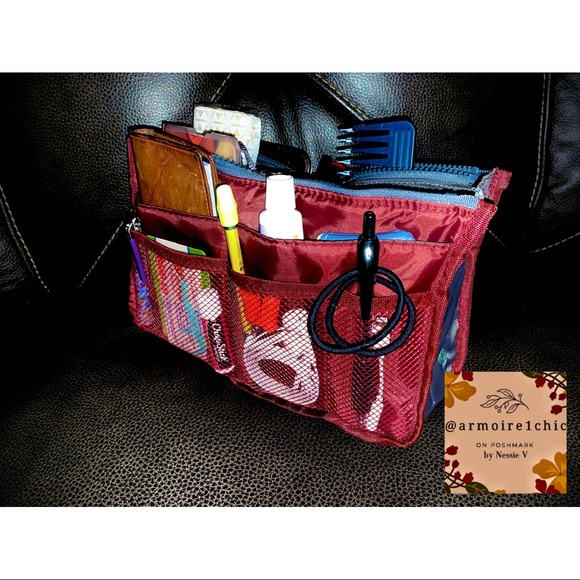 2 for $29! | Y2K Nylon Purse Insert ORGANIZER |+ pockets/zippers | red or black - Picture 4 of 14